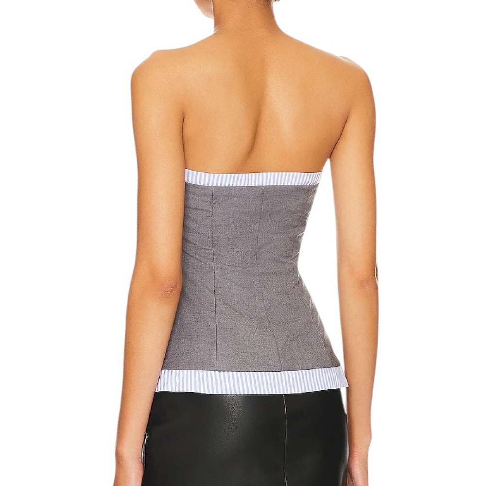 Superdown Imogen Top Gray Strapless Button-Front … - image 3